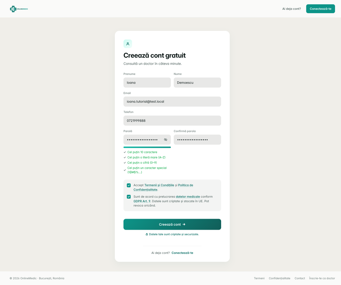 Formular completat cu validare verde