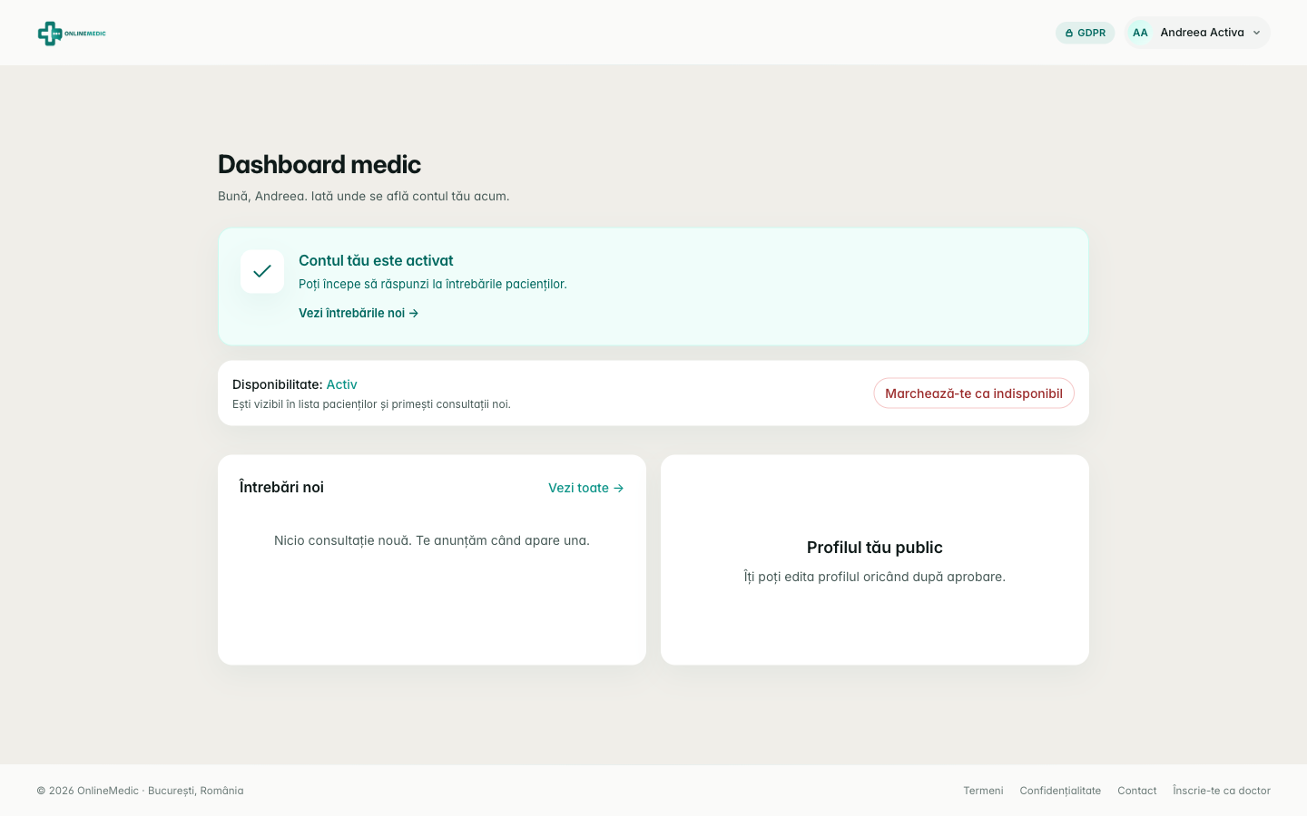 Dashboard medic activ