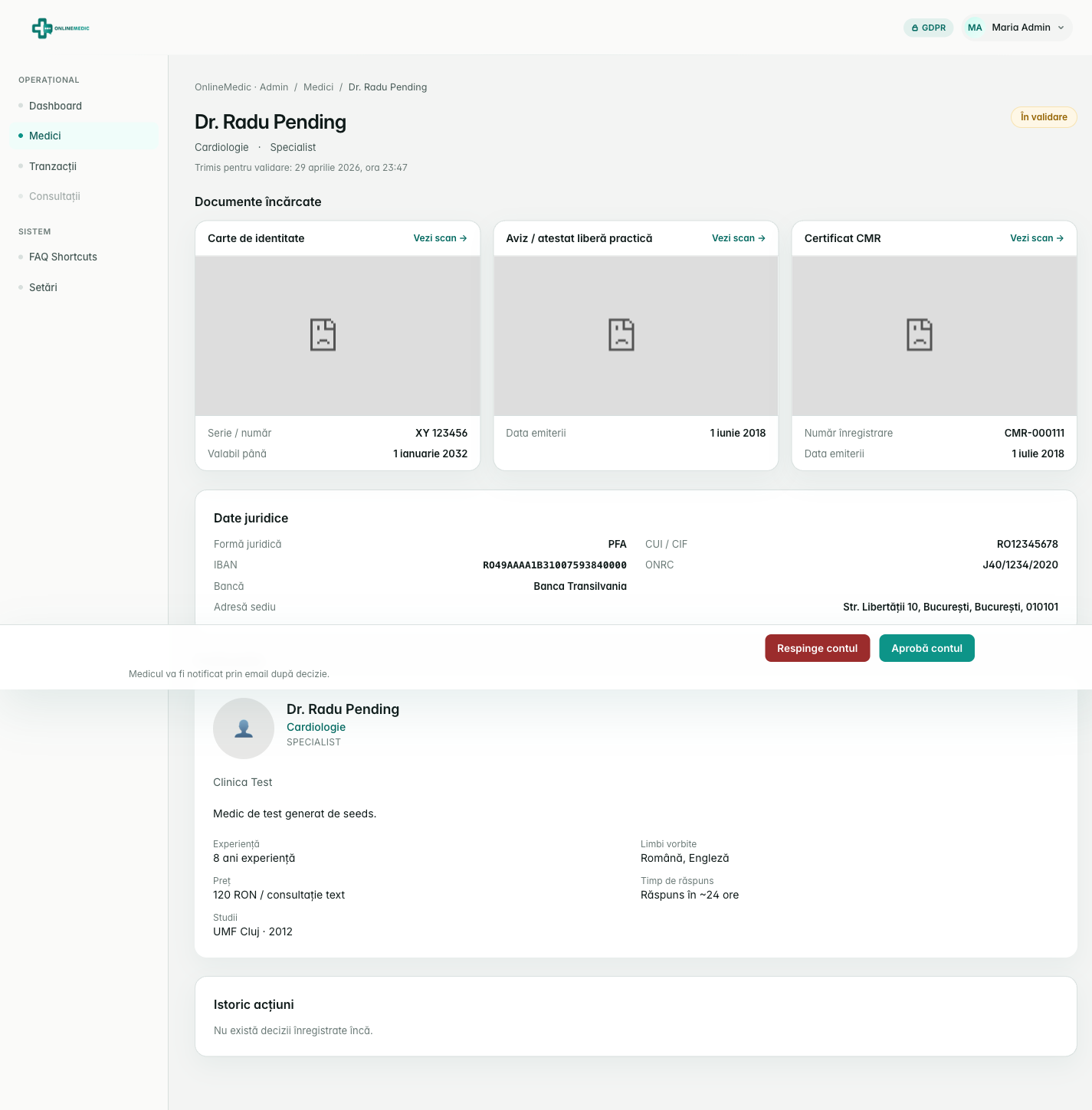 Verificare medic admin