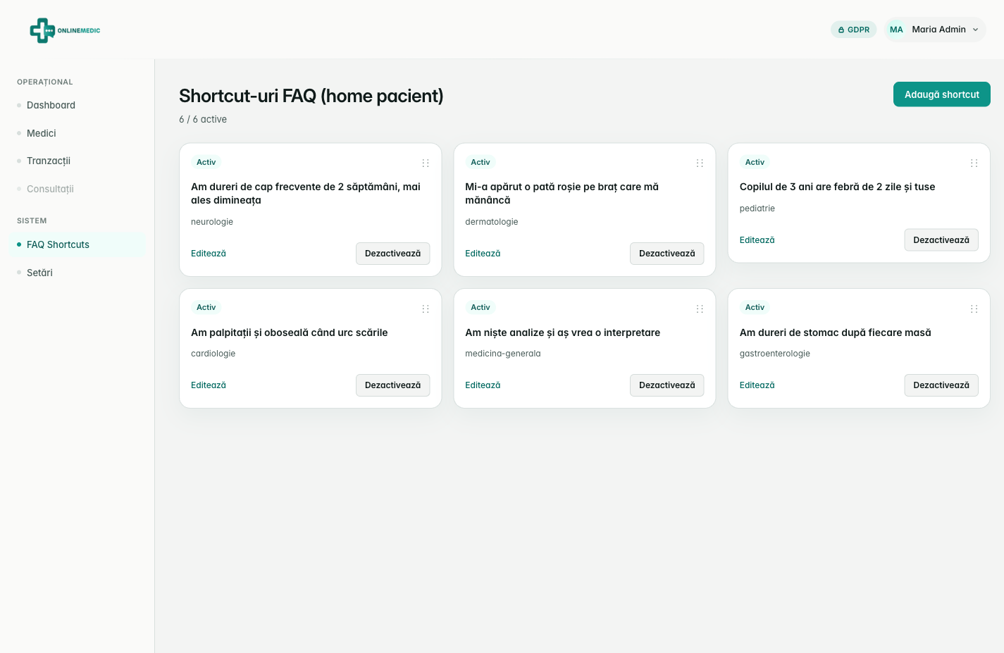 FAQ shortcuts admin